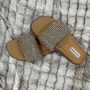 Steve Madden Tan Rhinestone Slide Sandals